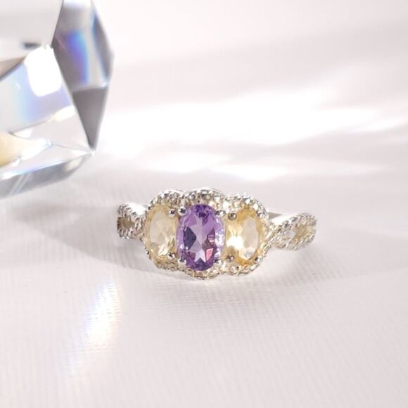 Bolivian Amethyst and Brazilian Citrine in Sterling Silver Size 9 - Picture 9 of 13